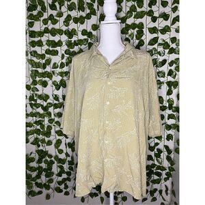 Joseph & Feiss Yellow Green Short Sleeve Silk Button-Up Shirt Size XXL